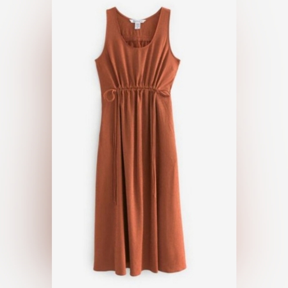 Athleta Echo Sleeveless Midi Crepe Dress NWOT Women’s Size Medium Bronze Rust - Picture 4 of 14